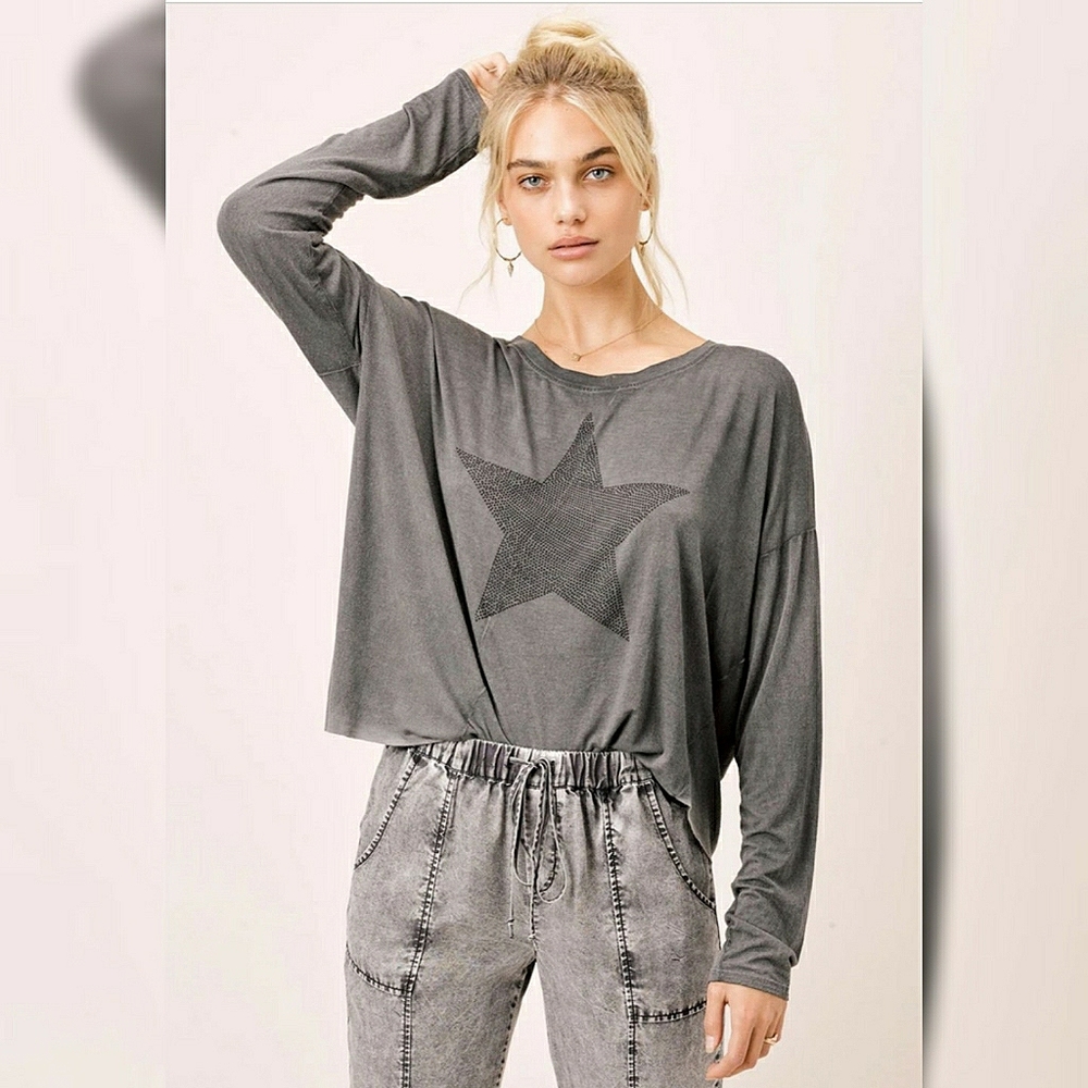 Miss Me Long Sleeve Star Graphic Tee